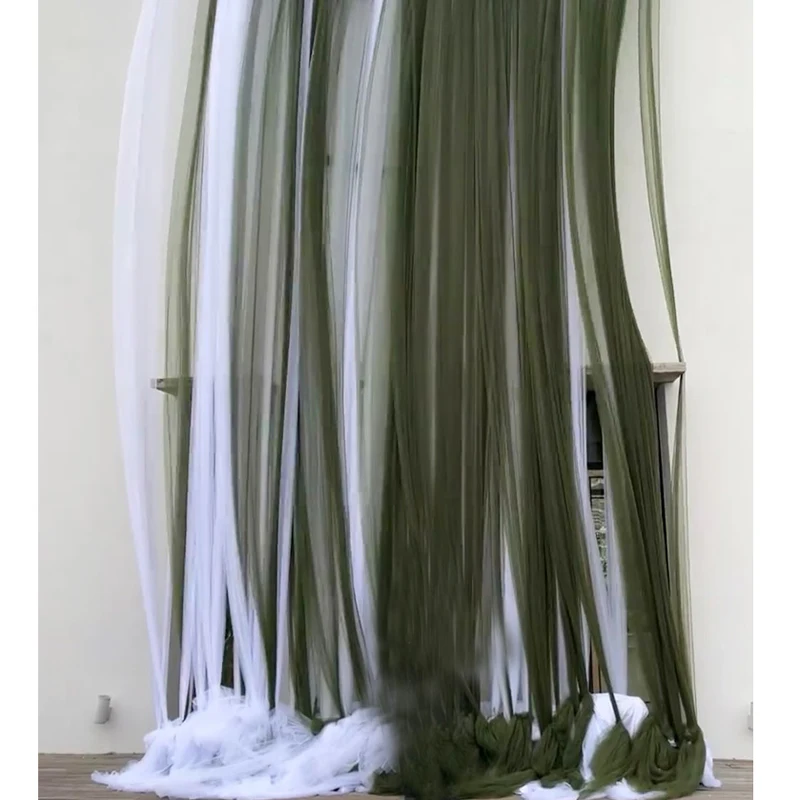 High Quality Soft Tulle Fabric Wedding Celebration Avocado Green Mesh Chair Back Yarn Encryption Gauze Curtain Clothing Material