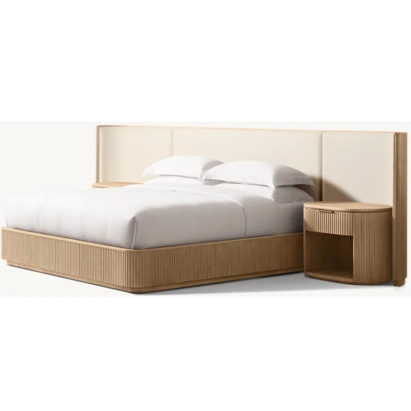 

Luxury Indoor Furniture Solid Wood White Oak Frame Bedroom Extended Fabric Shelter Bed