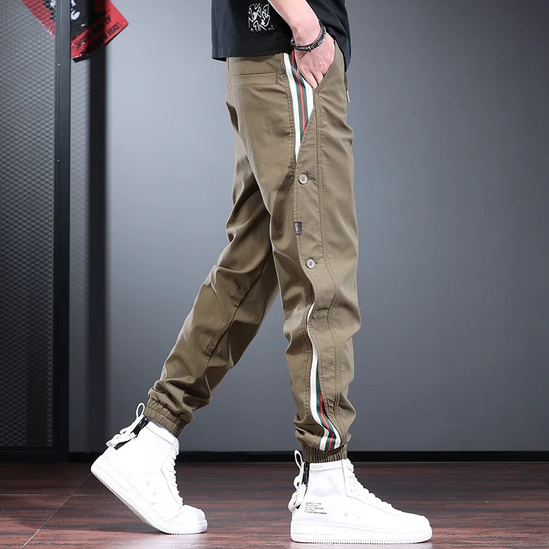 

Ankle length Spring Summer Patchwork Joggers Khaki Black Casual Pants For Men Fashion Korea Trousers Jogging Overalls Men 4XL