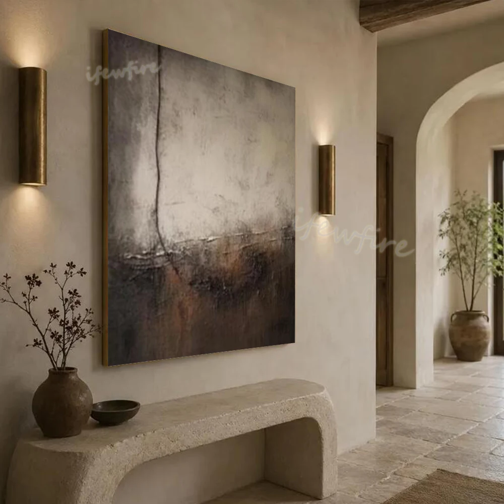 Modern Abstract Oil Painting on Canvas 100% Handmade Dark Brown Thick Layer Wall Mural Art Picture for Living Room Decor Image