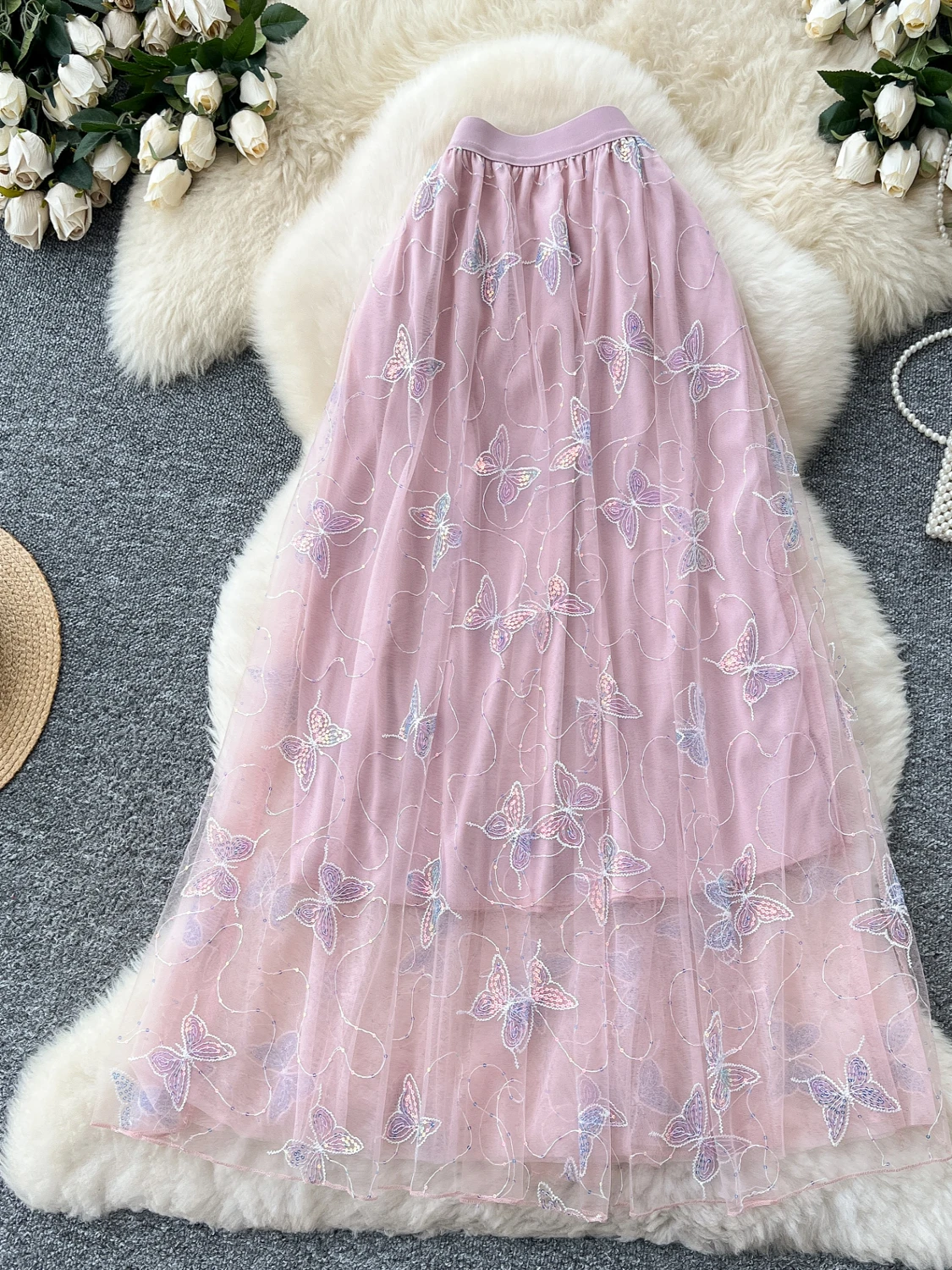 

Ele High Waist Me Skirt for Women Summer 2025 Commute Sle Korean Version Embroidery iny Sequin All-Match ...