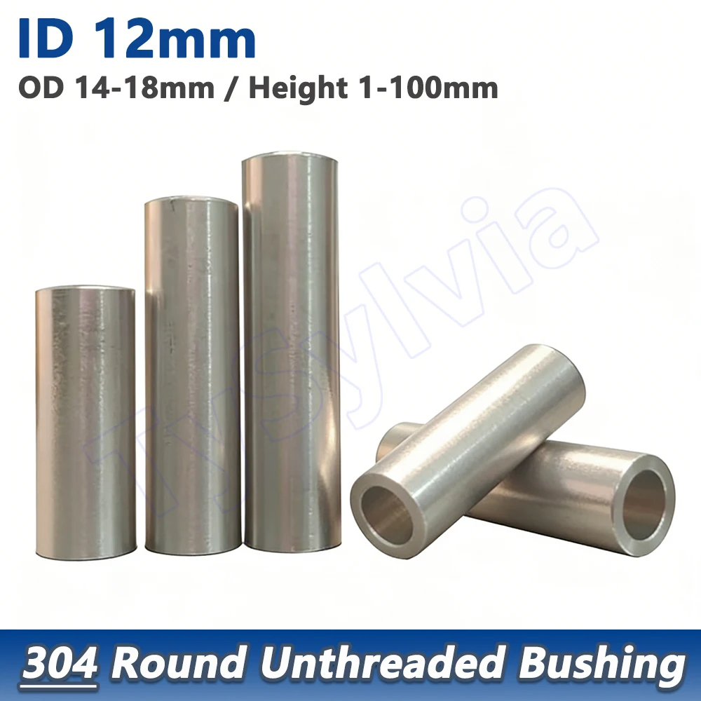 Inner Dia 12mm 304 Stainless Steel Unthreaded Bushing Washer Round Hollow Standoff Spacer Sleeve,OD 14 15 16 17 18mm