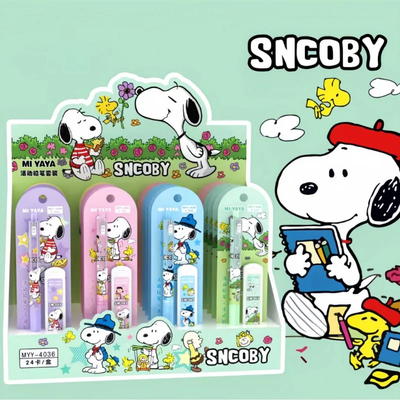 

24 компл./лот Kawaii Snoopy набор механических карандашей милые 0,5 мм автоматическая ручка для рисования и письма школьные канцелярские принадлежности
