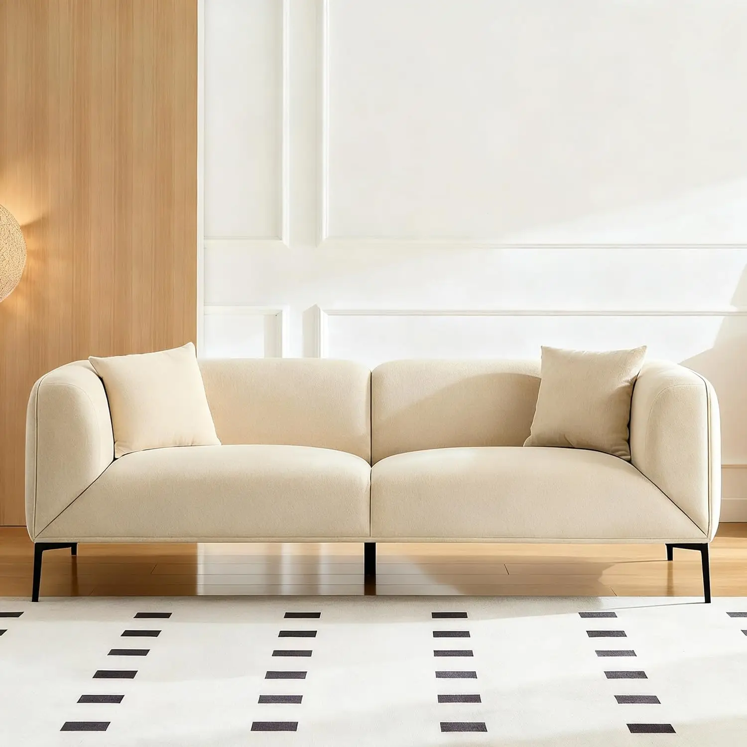 

Современный диван 82,7 дюйма, обитый тканью букле, бежевый, 3-местный, минималистичный изогнутый диван с металлическими ножками, уютная роскошь, на заказ