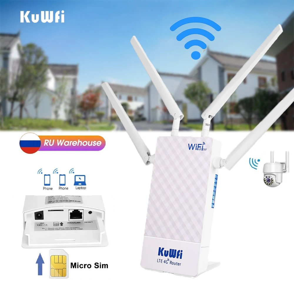 KuWFi Outdoor 4G LTE Router Wireless Wi-Fi Router IP65 Waterproof 4G Wi-fi Router Support 48V POE Switch Home Security Camera