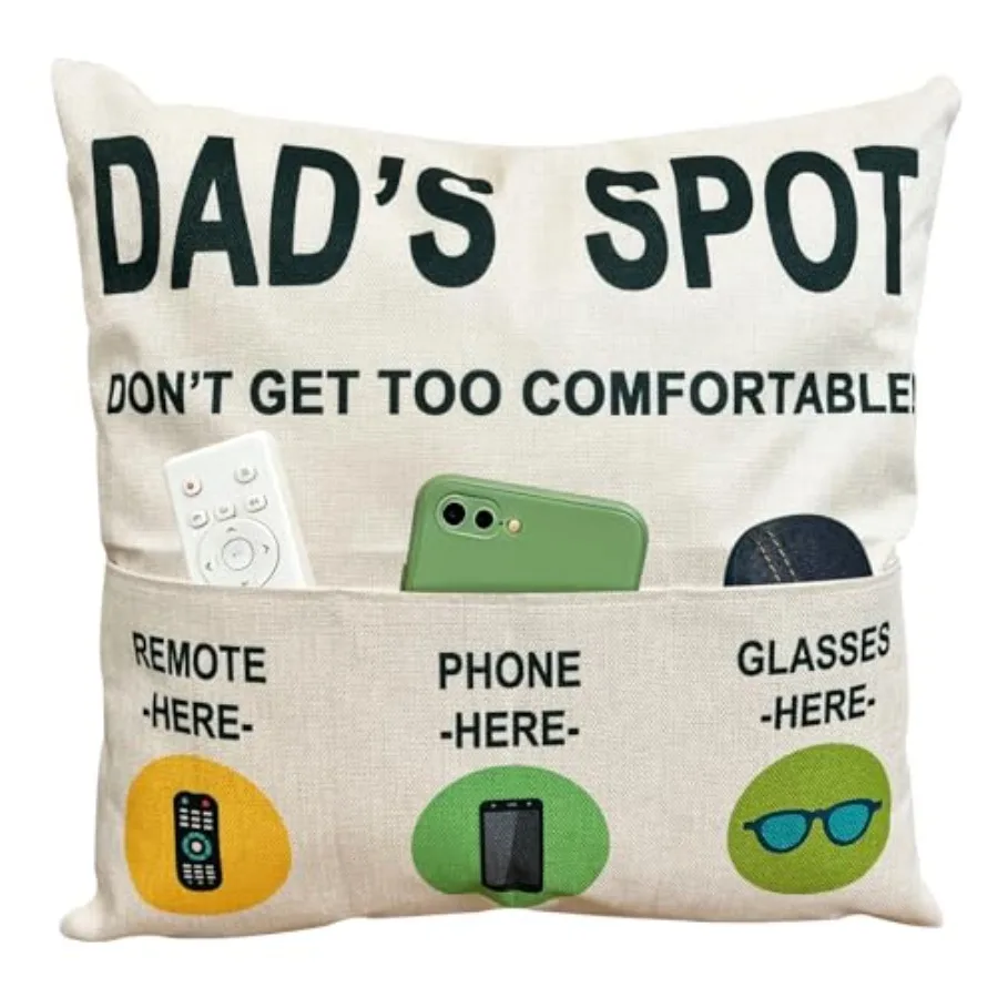 Gifts Funny 3 Pocket Throw Pillow Cover for Couch Recliner Sofa, 's Spot Remote Phone Glasses Holder Organizer Cushion Case, Fa