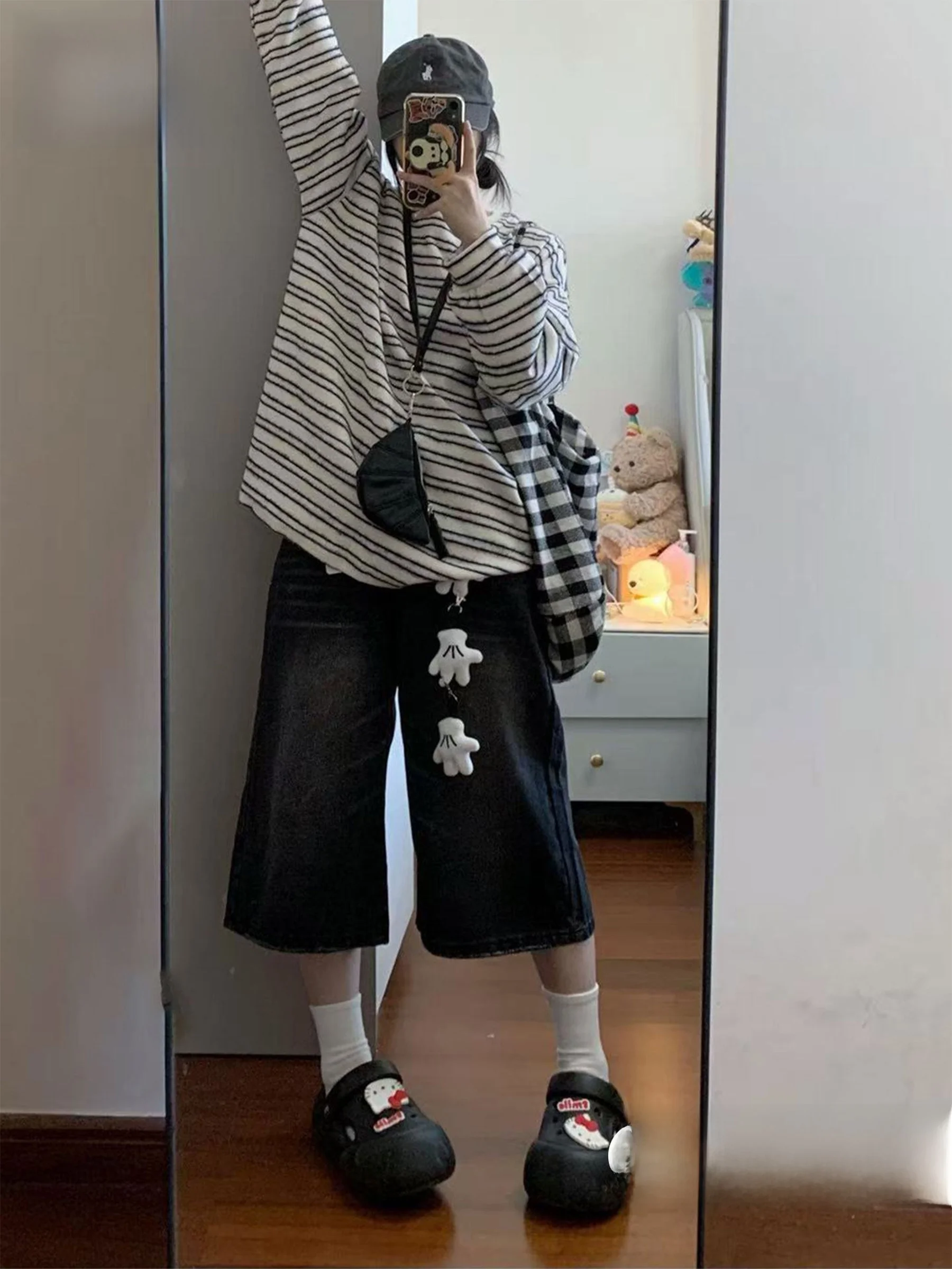 

Black American Retro Straight Leg Jeans Women's Loose Wide Leg Pants High Waist Casual Spring Summer New Style Slimming Effect