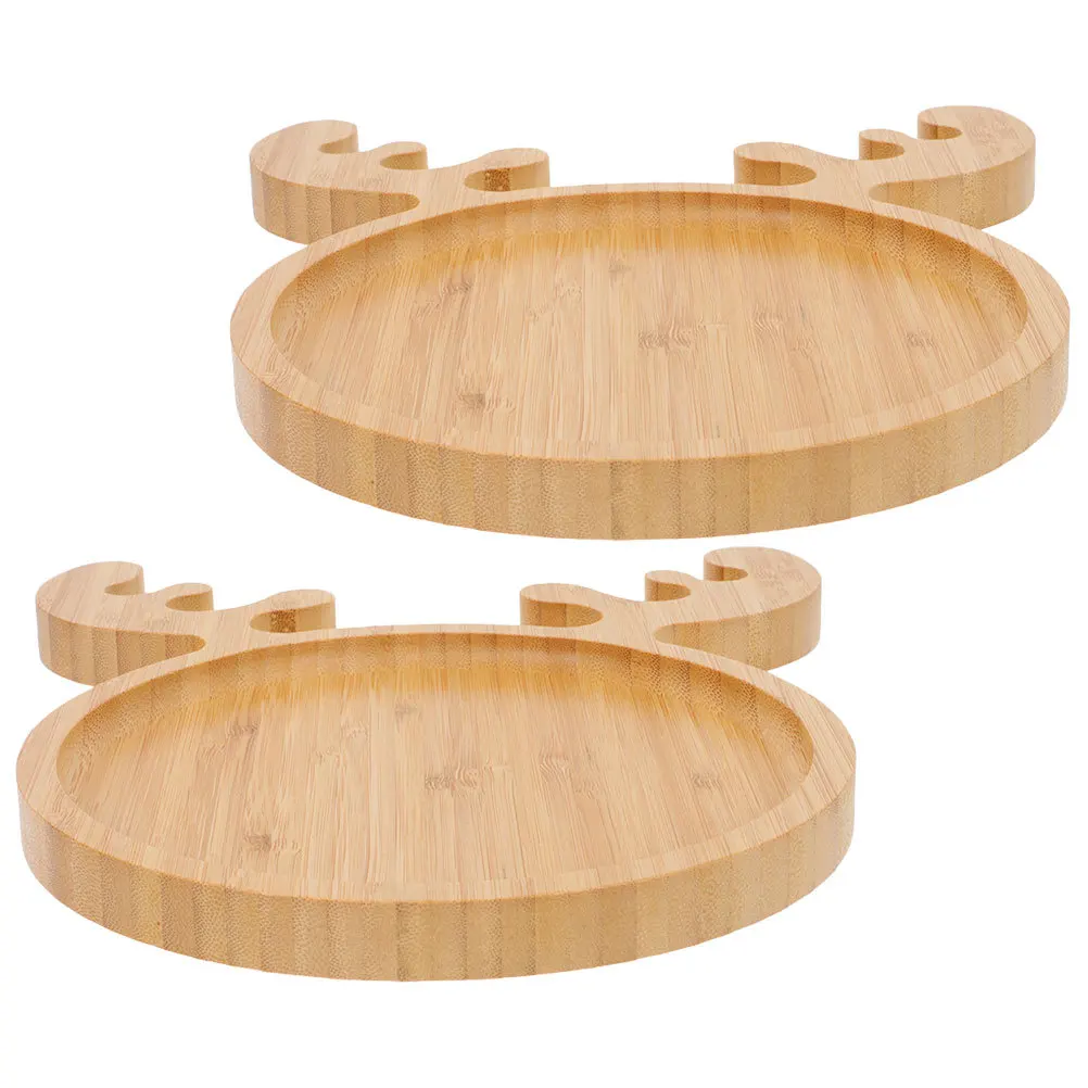

2pcs Cartoon Deer Plate Fruit Tray Multi-Function Desktop Storage Dish, Coffee Bar Countertop Tray, Serving Platter, Bamboo