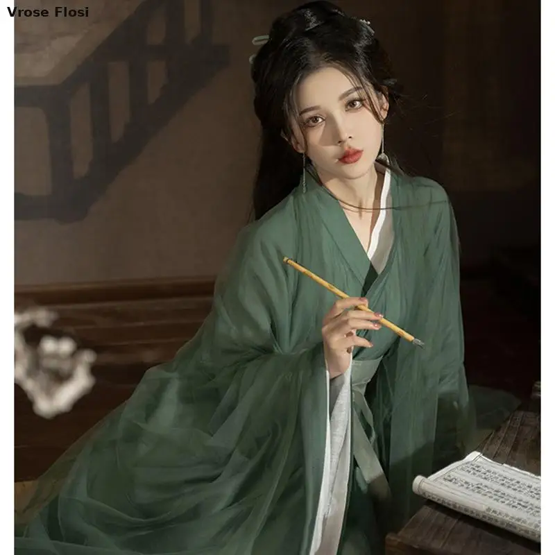 Vestido tradicional chinês antigo de Hanfu para mulheres, traje cosplay feminino, hanfu tradicional, vestes vintage verdes