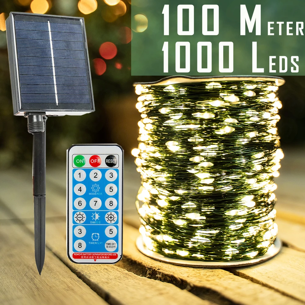 Tira de luces Led de hadas para exteriores, controlador de luces de Navidad Solar a prueba de agua, decoración personalizada para bodas y árboles