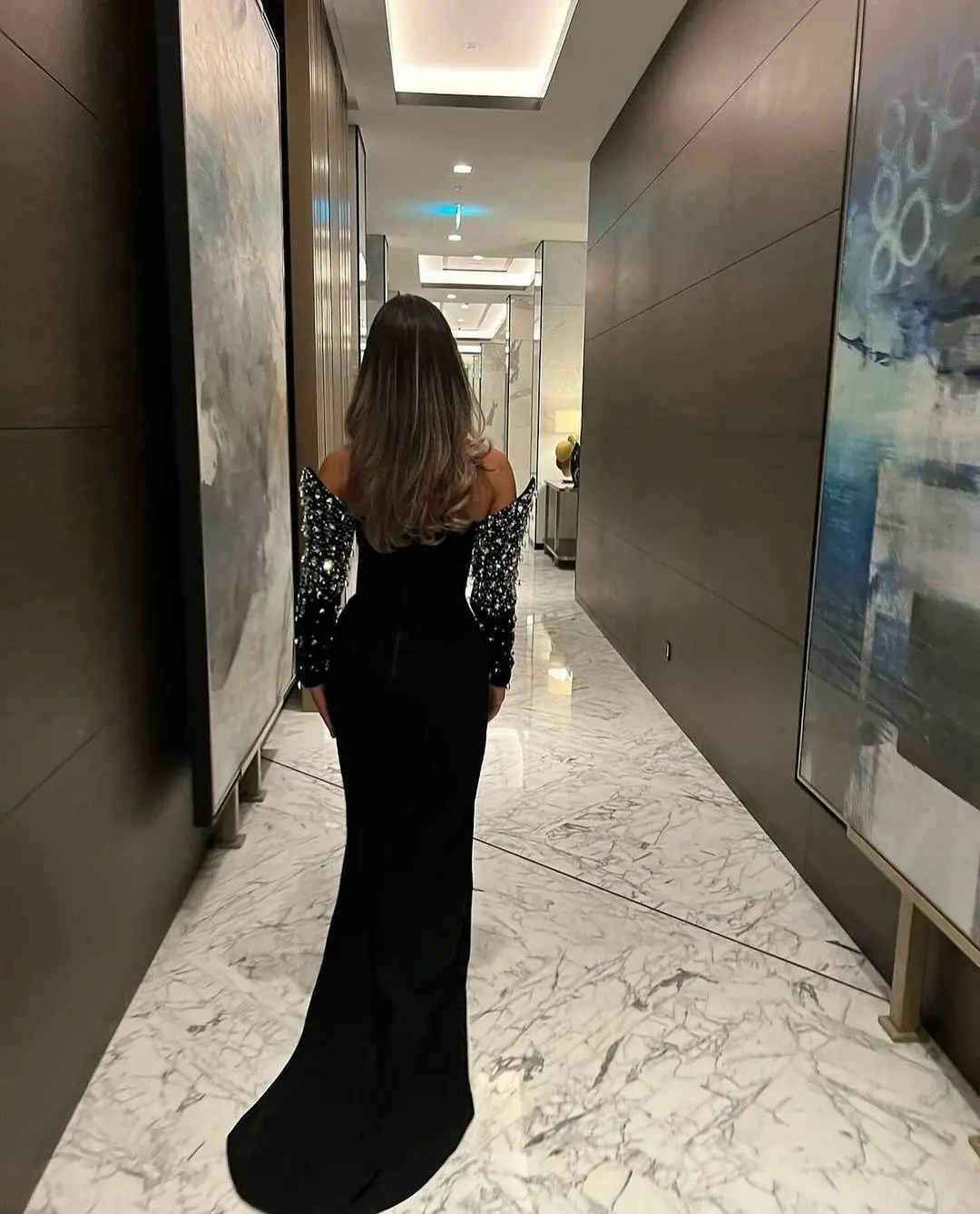 Customized Mermaid Long Sleeves Evening Dresses Strapless Beadings Floor Length Side Split Prom Dresses Party Dresses image 3