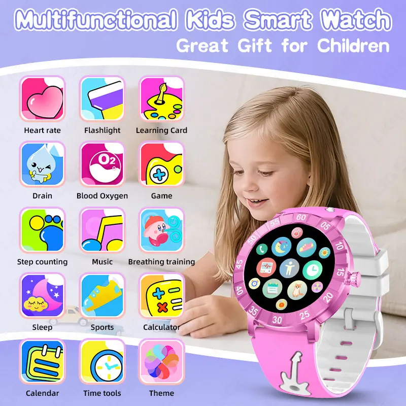 

New Kids Smart Watch 2026 HRV SOS Child SmartWatch LED Flashlight Wireless Call IP67 Waterproof Watches Boys Girls Children Gift