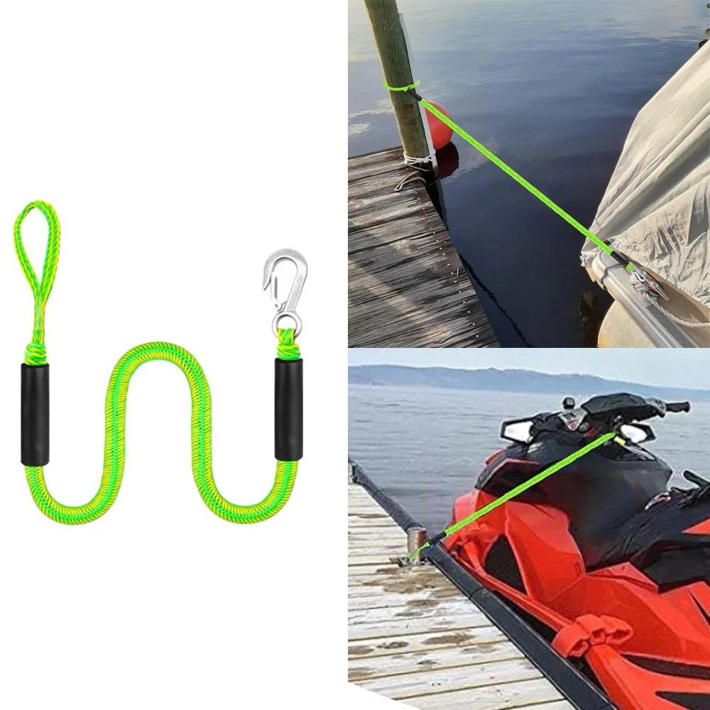 Boat Docking Rope with Hook Upgraded 4FT Dock Line with New Hook Marine Bungee Rope for Boats Dinghies Elastic Boat Rope