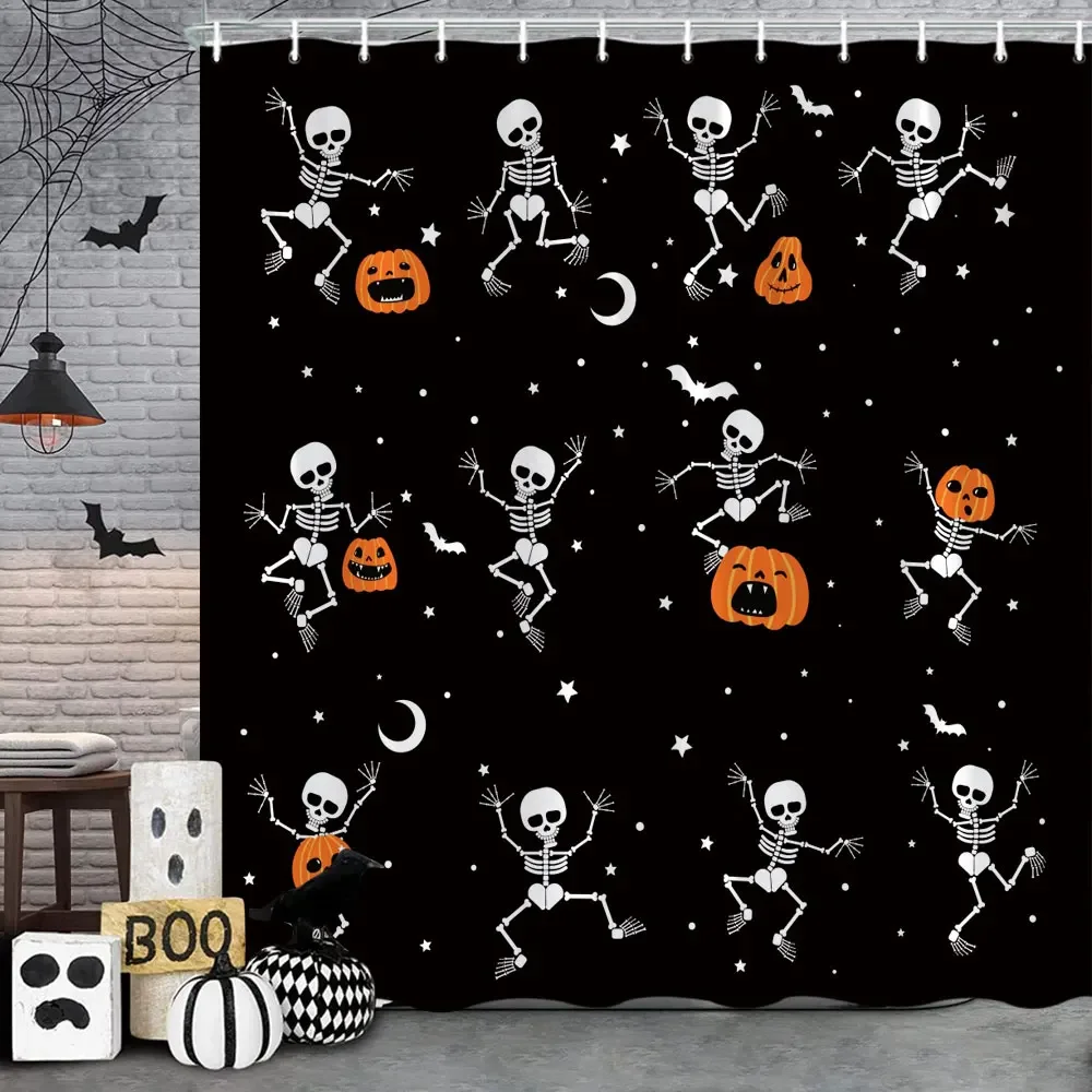 Halloween Shower Curtain Skulls Bats Blood Handprints Horror Ambience Holiday Gift Polyester Fabric Bath Curtains Bathroom Decor