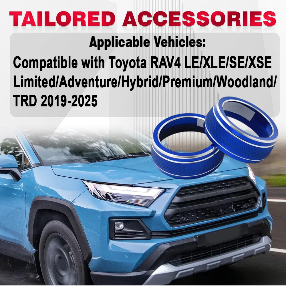 

2pcs Aluminum Car Air Conditioner Switch Audio Knob Ring Button Covers for Toyota RAV4 2019-2022