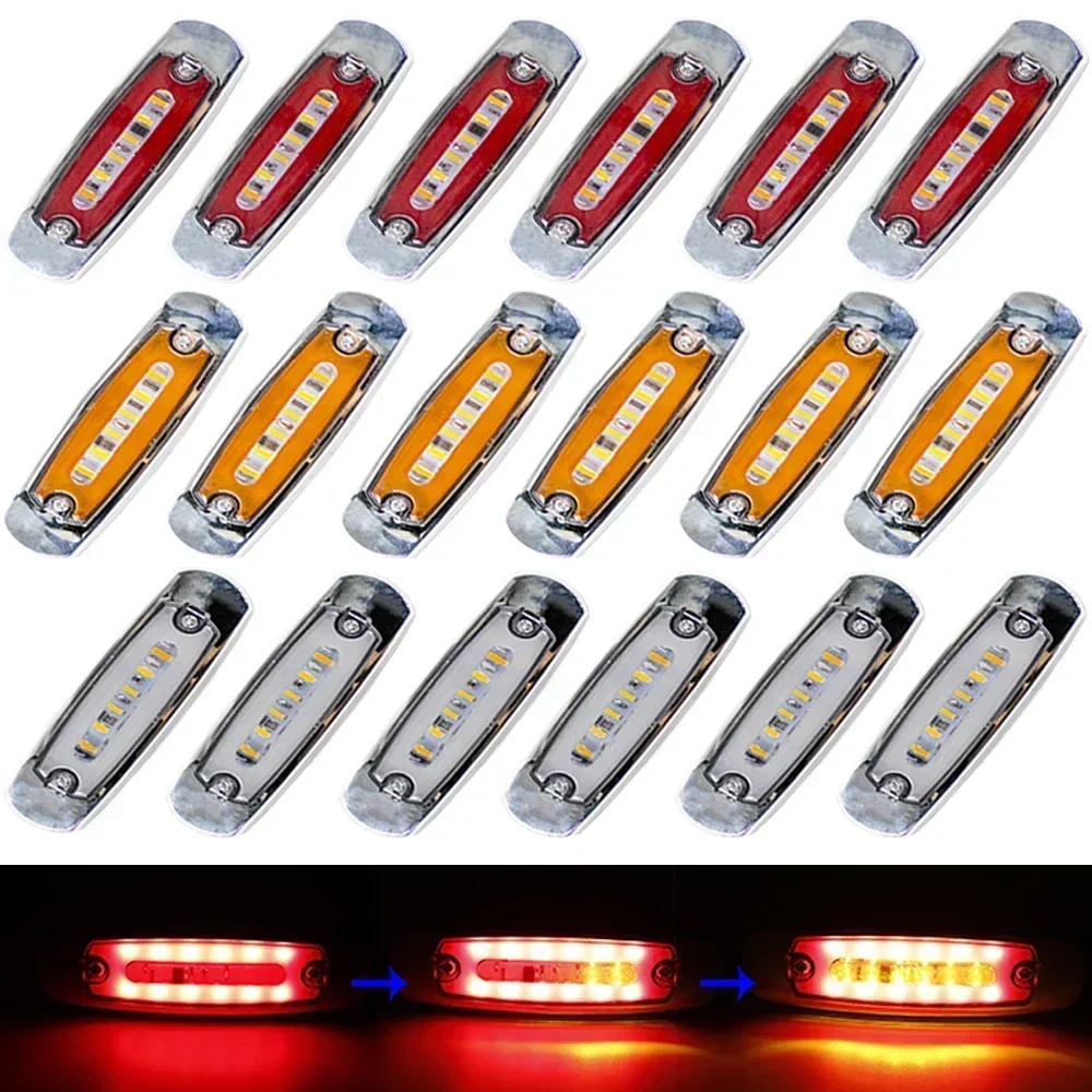 6pcs 18 LED 12V 24V Car Truck Flowing Clearance Side Marker Lights Signal Lamp Indicator Warning Trailer Lorry Caravan