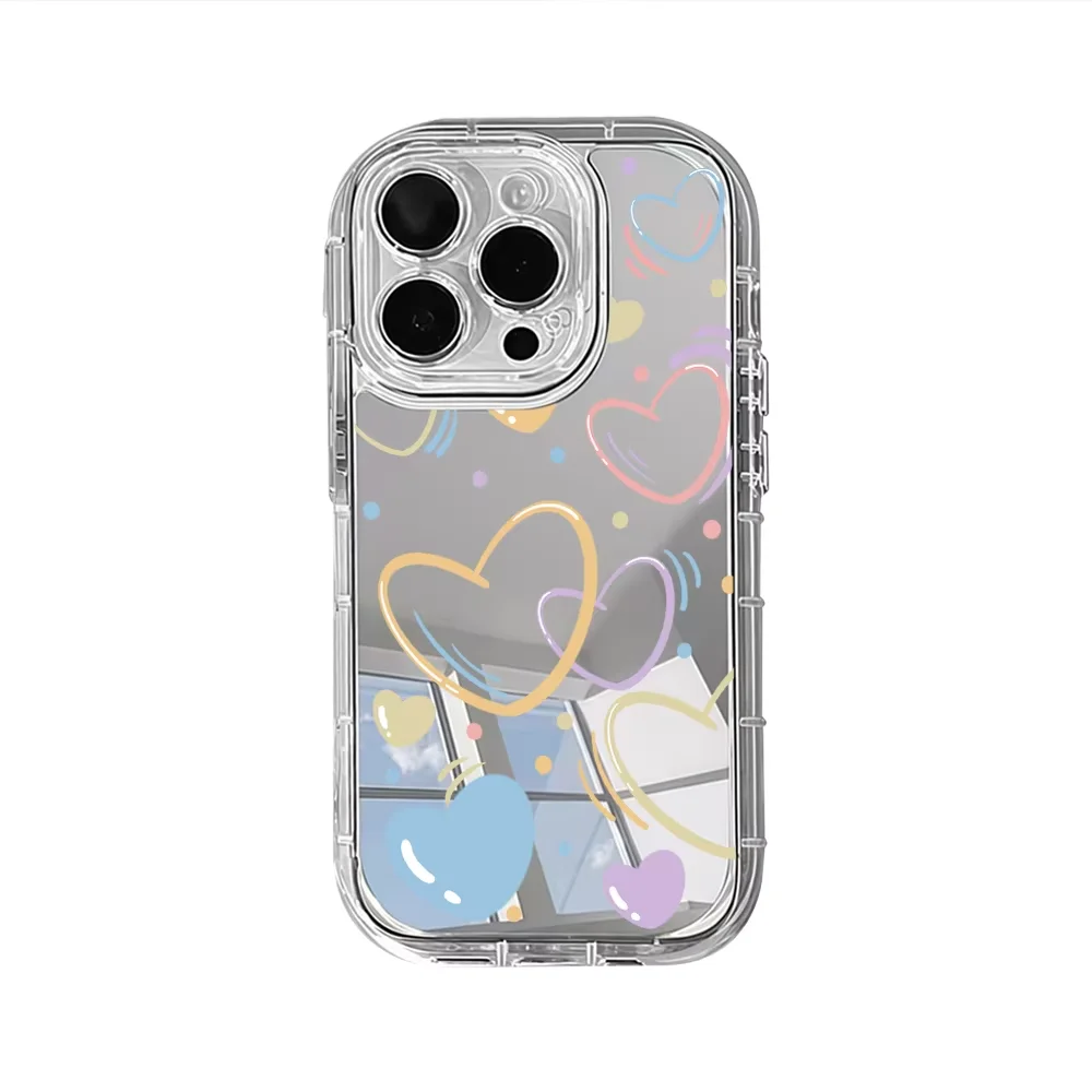 Pastel Hearts Silver Makeup Mirror Phone Case For iPhone 18 17 16 15 14 13 12 11 Pro Max XR XS 7 8 PLUS 17air Shockproof Cover - view 4