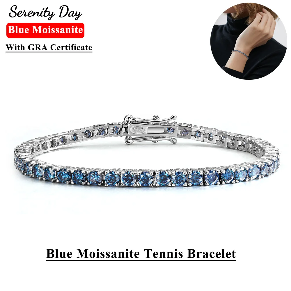 

Serenity 3mm 5mm Blue Moissanite Tennis Bracelet For Women Man S925 Sterling Silver Sparkling Hip-hop Bracelet Chain Plated 18K