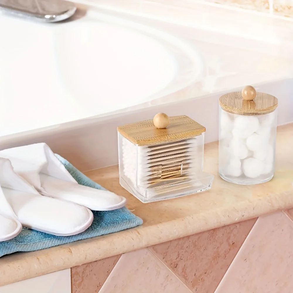 مجموعة حامل أعواد قطنية مكونة من 3 قطع، وموزع حمام، وصندوق تخزين كرات قطنية، ومسحات قطنية، ومنصات قطنية، وأدوات تنظيف الأسنان #3