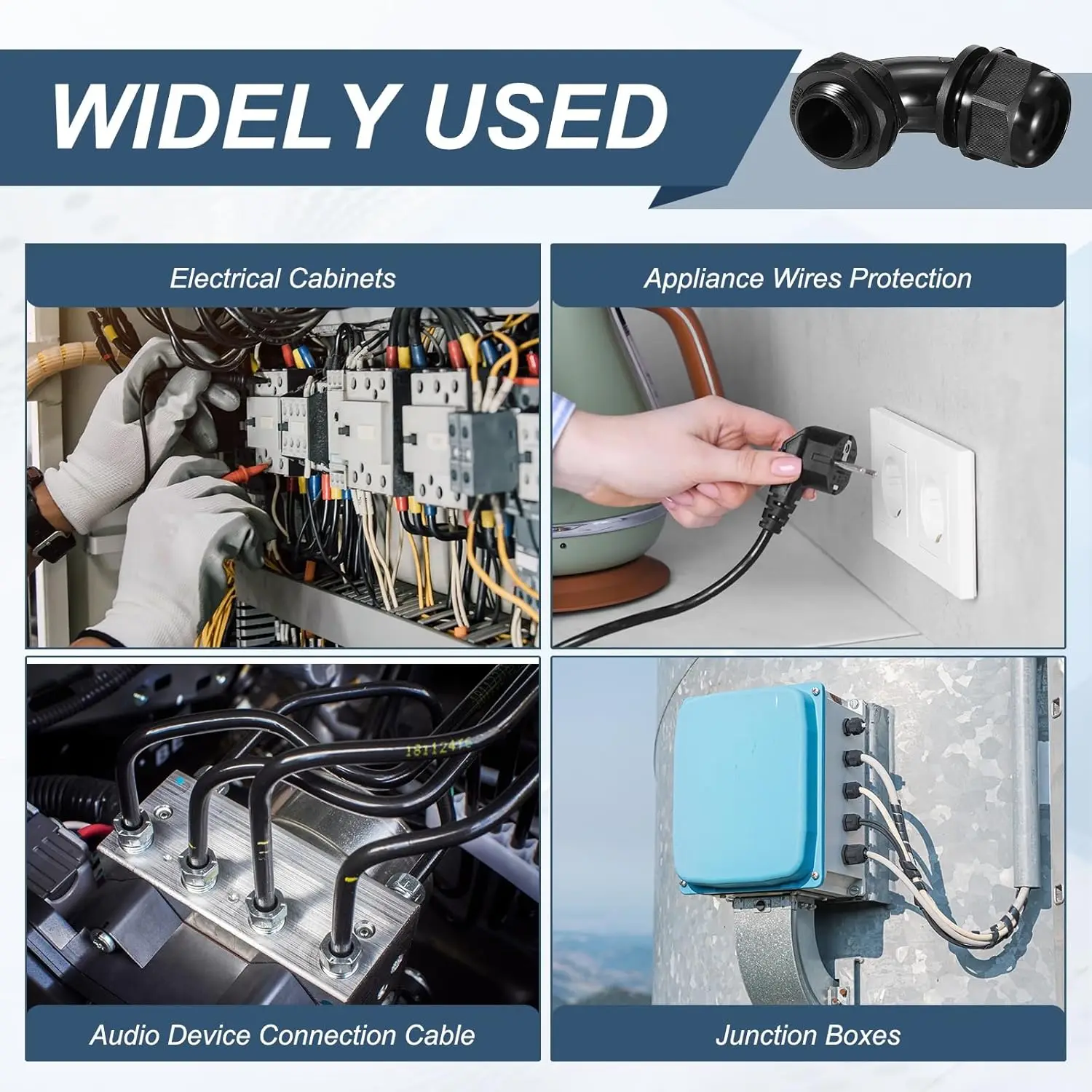 Waterproof Cable Connector Anti-Acid 90 Degree Nylon Elbow Electrical Pipe Fittings Black M16 Cable Gland For Audio Device Cable