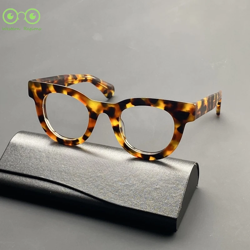 Vente chaude nouvelle monture de lunettes en acétate épais écaille de tortue pour hommes ronds hommes et femmes en plein air oeil de chat myopie lunettes cadre