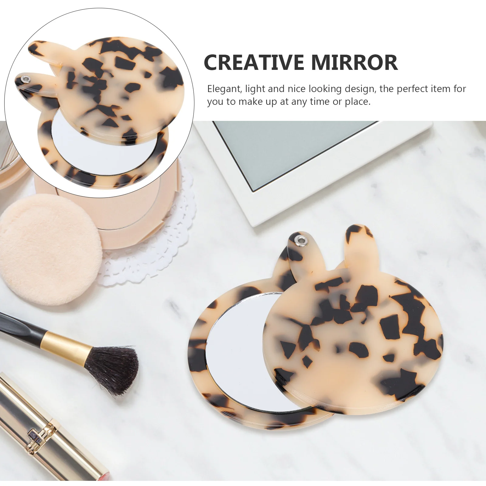 مرآة مكياج على شكل أذن أرنب، تصميم صغير الحجم، مرآة سفر أنيقة للنساء، أداة تجميل هدية #2