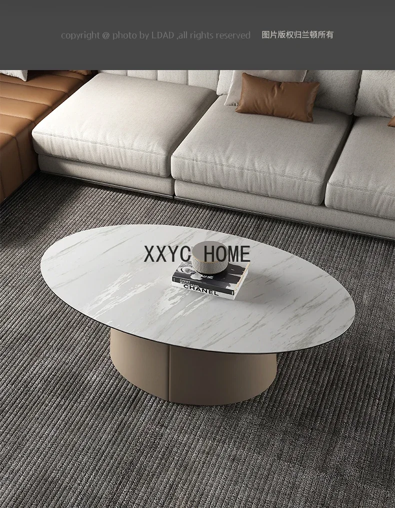 Italian Stone Plate Coffee Table Designer Oval Coffee Table Light Luxury Living Room Marble Top Coffee Table