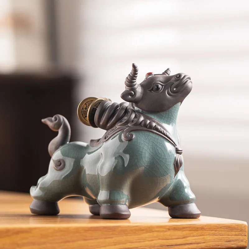 A Pair of Ceramic Ox Figurines Fortune Attracting Home Office Entryway Decor Zodiac Ox Mascots Gifts