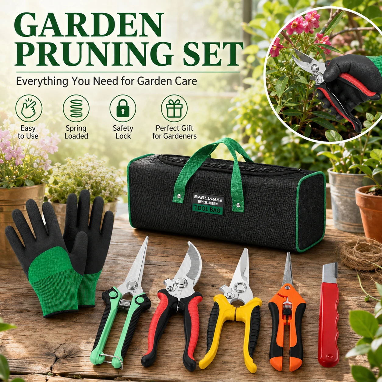 Stainless Steel Gardening Shears Set For Fruit Tree Pruning Flower Trimming Branch Cutting Pruning Shears with Comfortable Grip