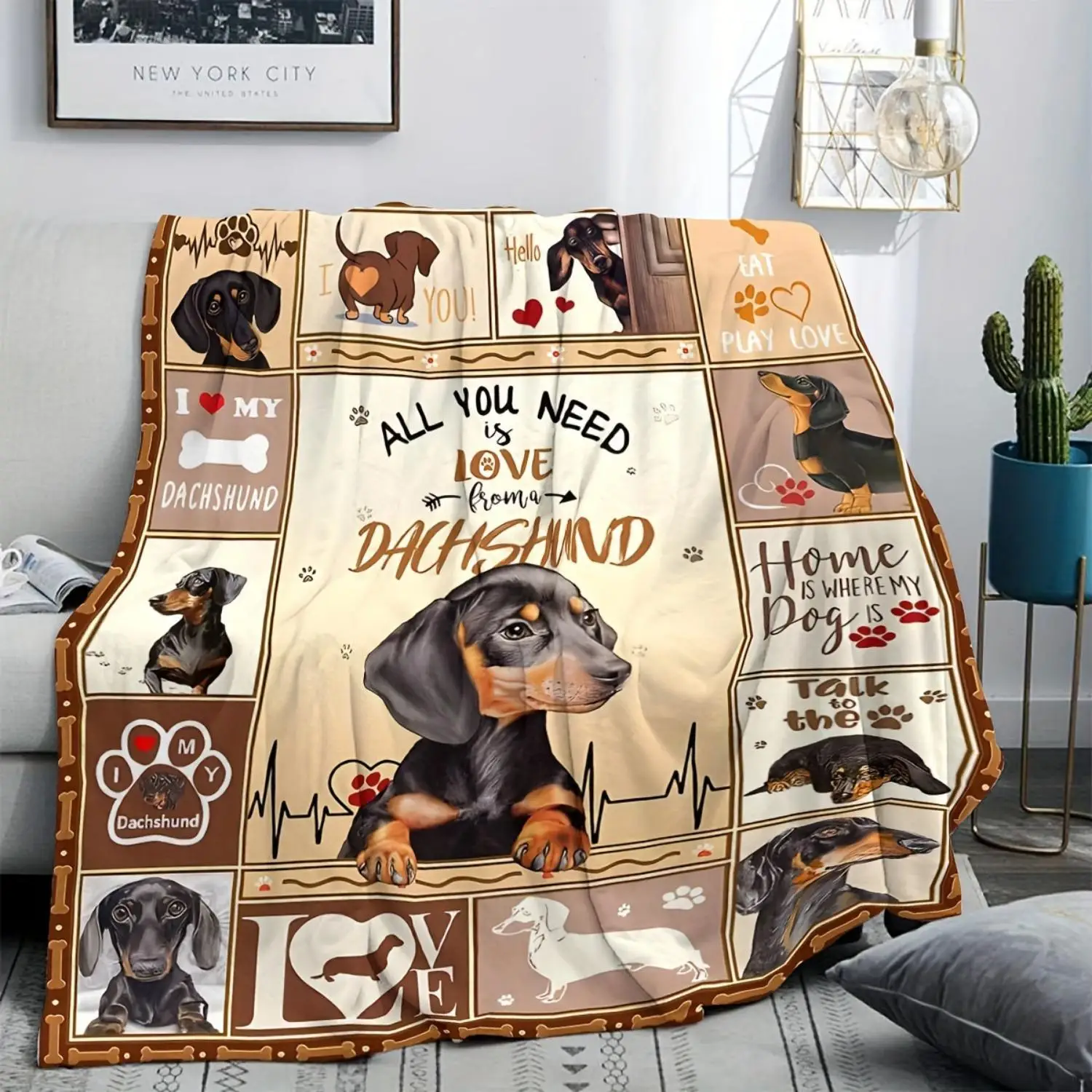 

Soft and Cozy Facecloth Dachshund Print Blanket Shawl Multi-purpose Blanket For Sofa Lounging and Napping Camping Bright Colors