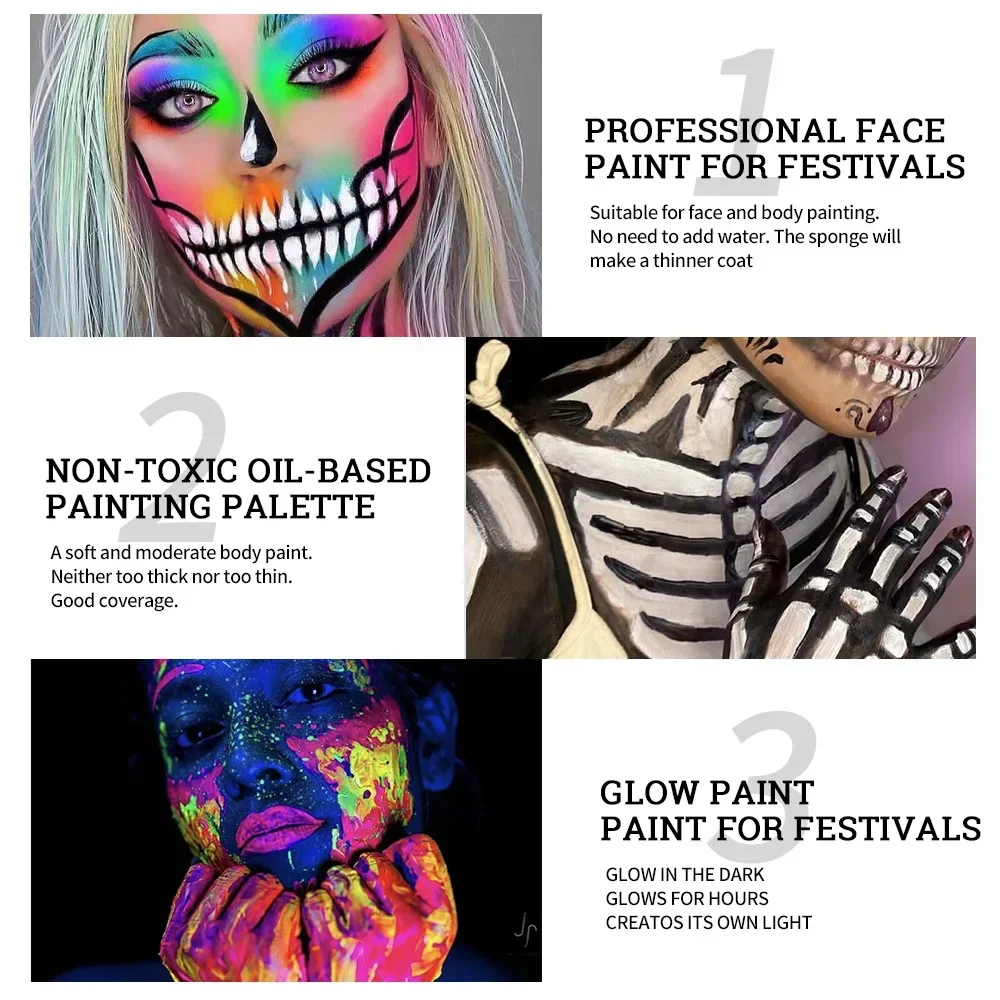 White Body Paint Make-up Human Face Painting Paste Dramatic Water-soluble Fluorescent Graffiti Pigment Halloween