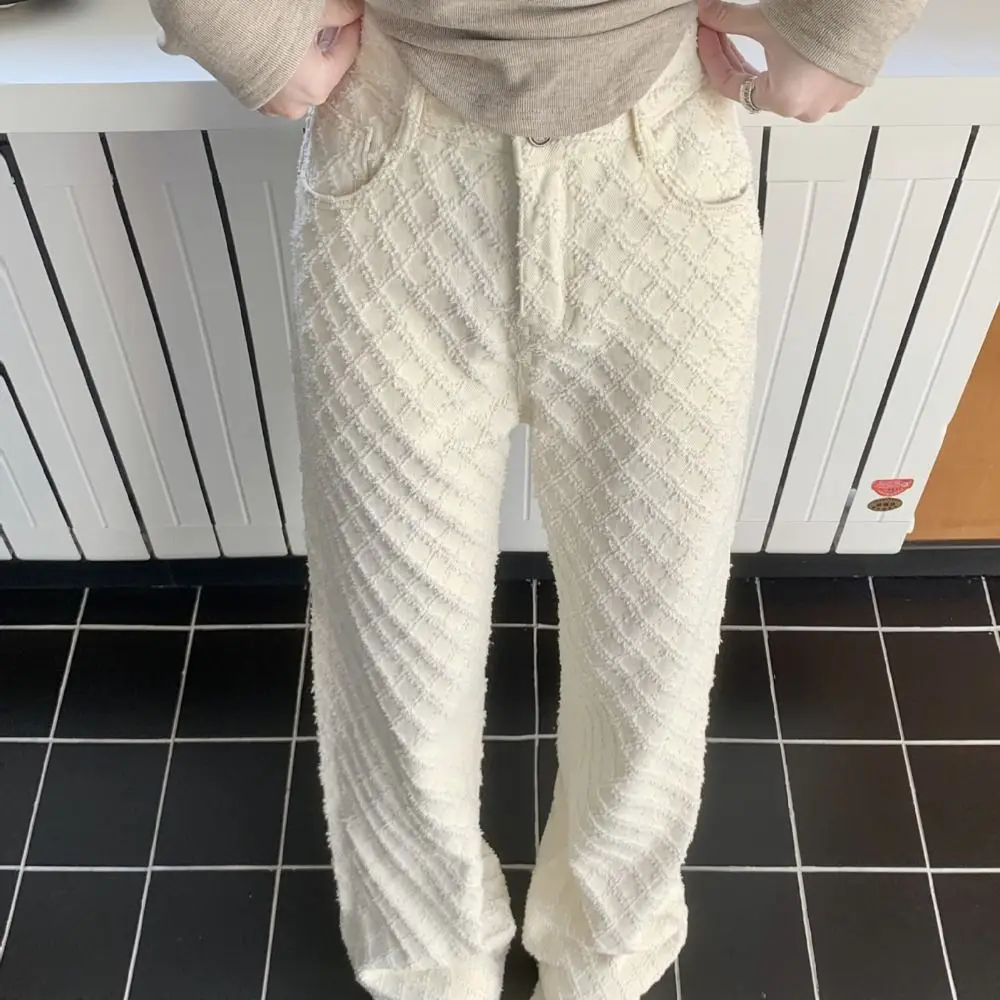 Простые джинсовые джинсы в сетку, прямые мешковатые ковбойские брюки, корейские повседневные брюки с высокой талией, женские