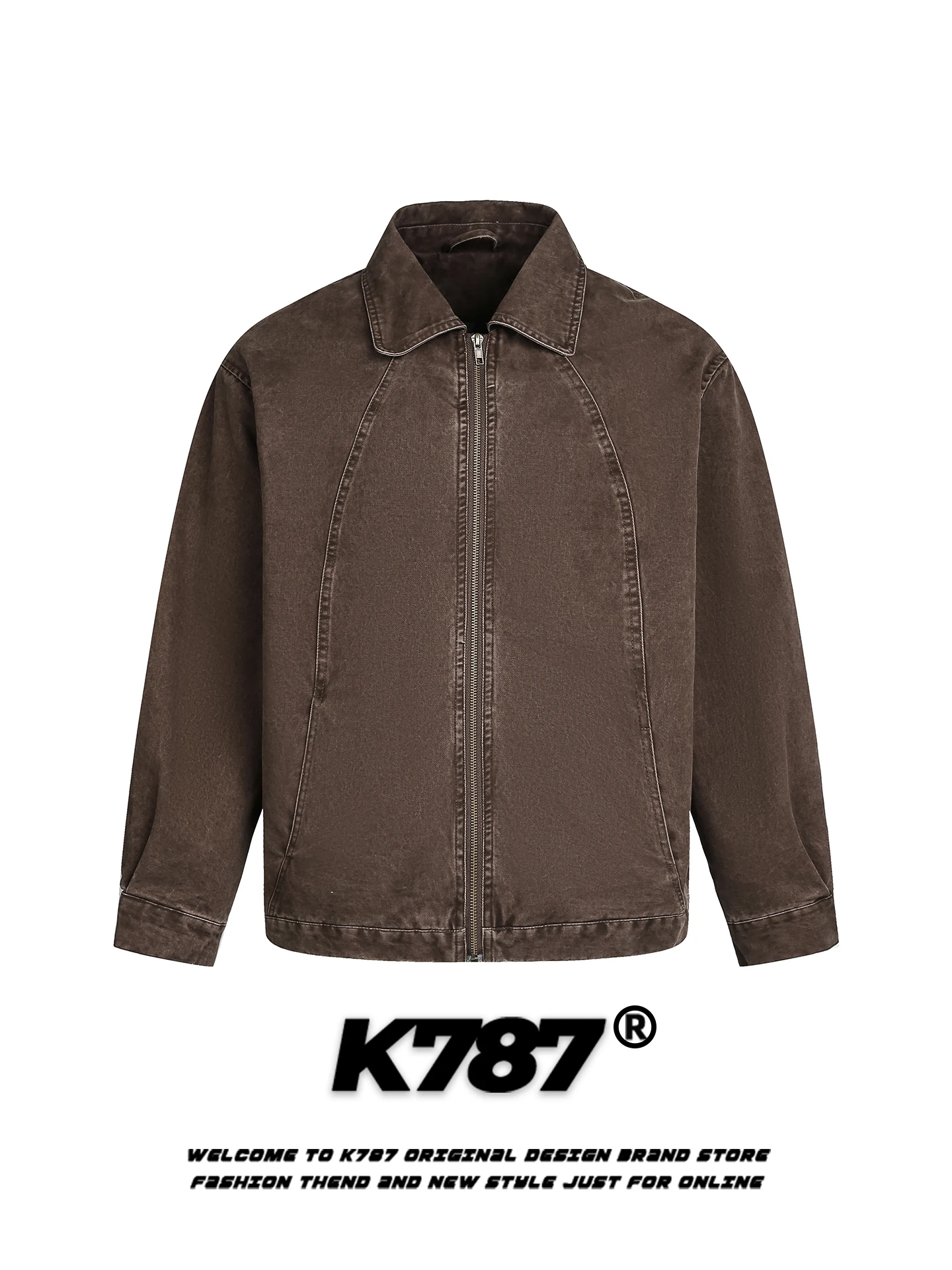 

Куртка K787 в американском уличном винтажном стиле с отложным воротником, свободного кроя, повседневная, в деревенском стиле, на молнии, для пар, весенняя, хлопковая, верхняя одежда