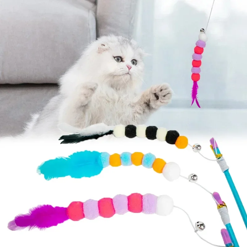 Ausziehbare Katzenspielstange mit Federn, Glöckchen und bunten Bällen – Interaktives Kätzchen-Spielzeug für verspielte Katzen, flauschiges Fell, sicheres Material B