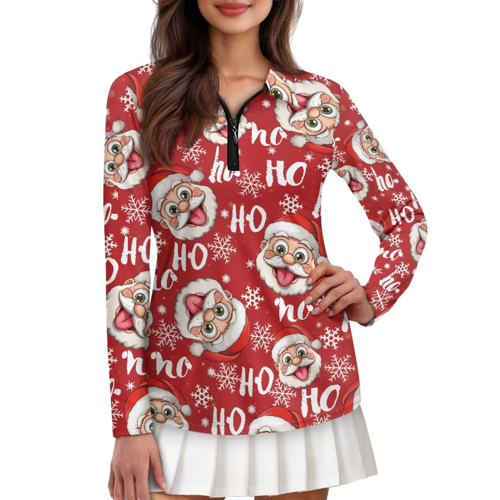 PENSTROLL Father Christmas Womens Slim Fit Tennis Athletic Top Long Sleeve Hiking Tops for Casual