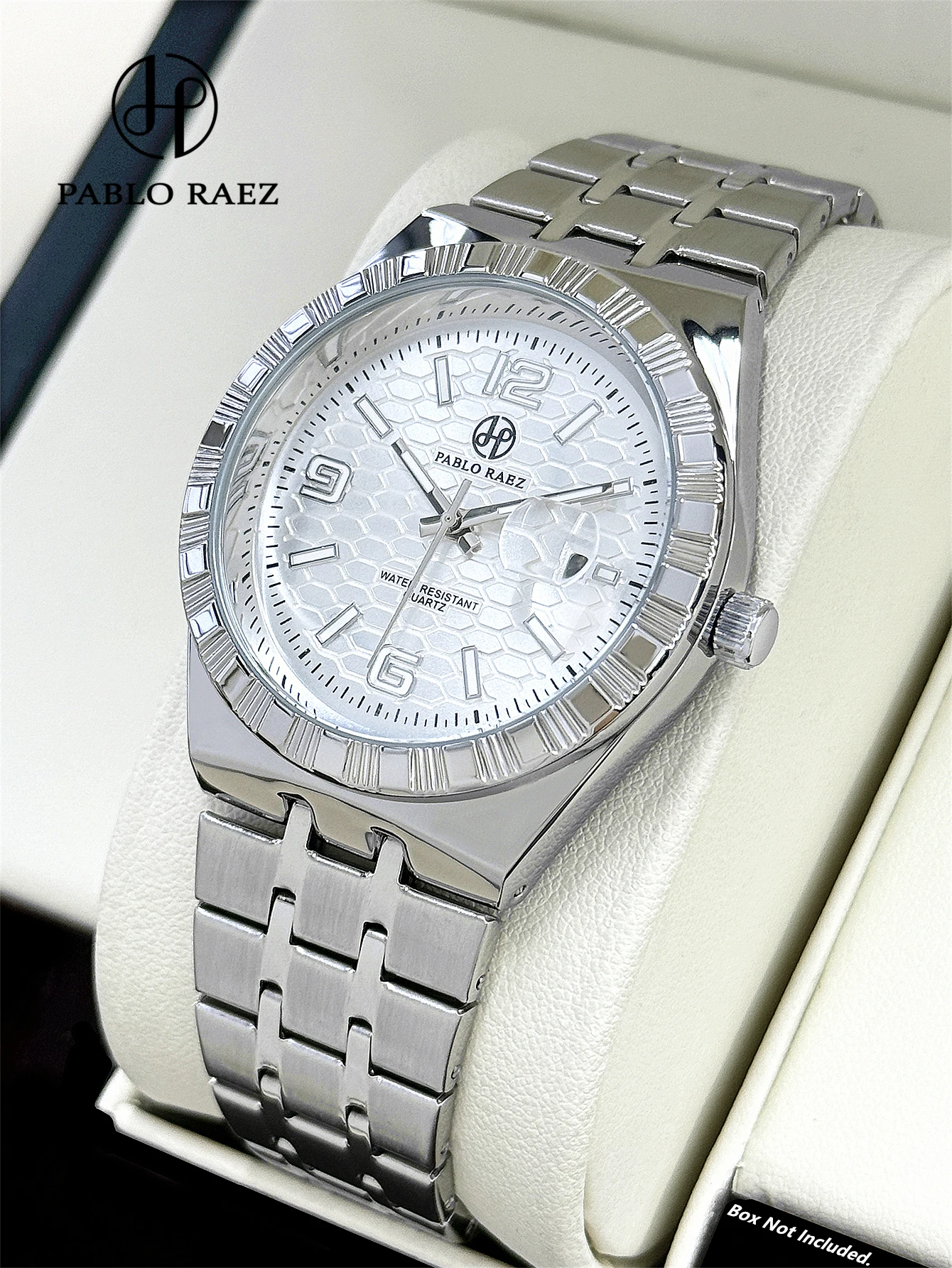 Montre pour hommes d'affaires à la mode, calendrier en diamant, acier inoxydable, étanche, horloge à Quartz, montre pour hommes, avec boîte