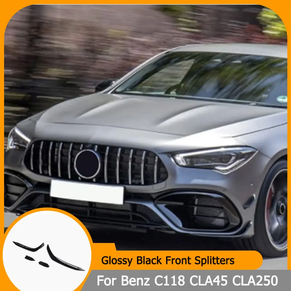 

Car Front Bumper Splitters Canard Fins for Mercedes-Benz C118 CLA45 CLA250 2020-2022 Front Bumper Splitter ABS Glossy Black