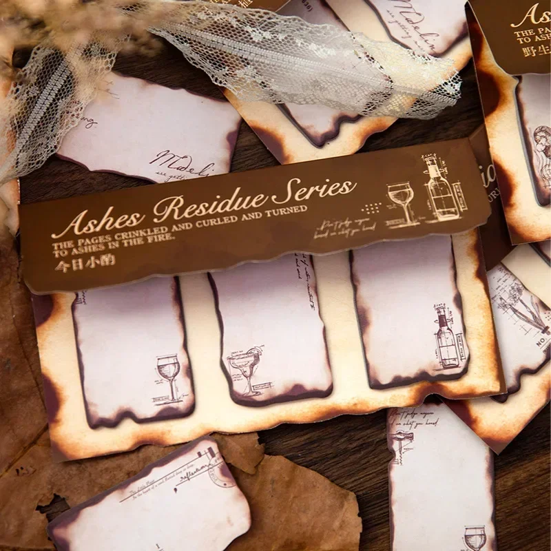60Sheets Vintage Burned Journal Stickers Ashes Echo Series 60Pcs 6 Styles Optional Decoration Supplies 196*100MM Memo Pad