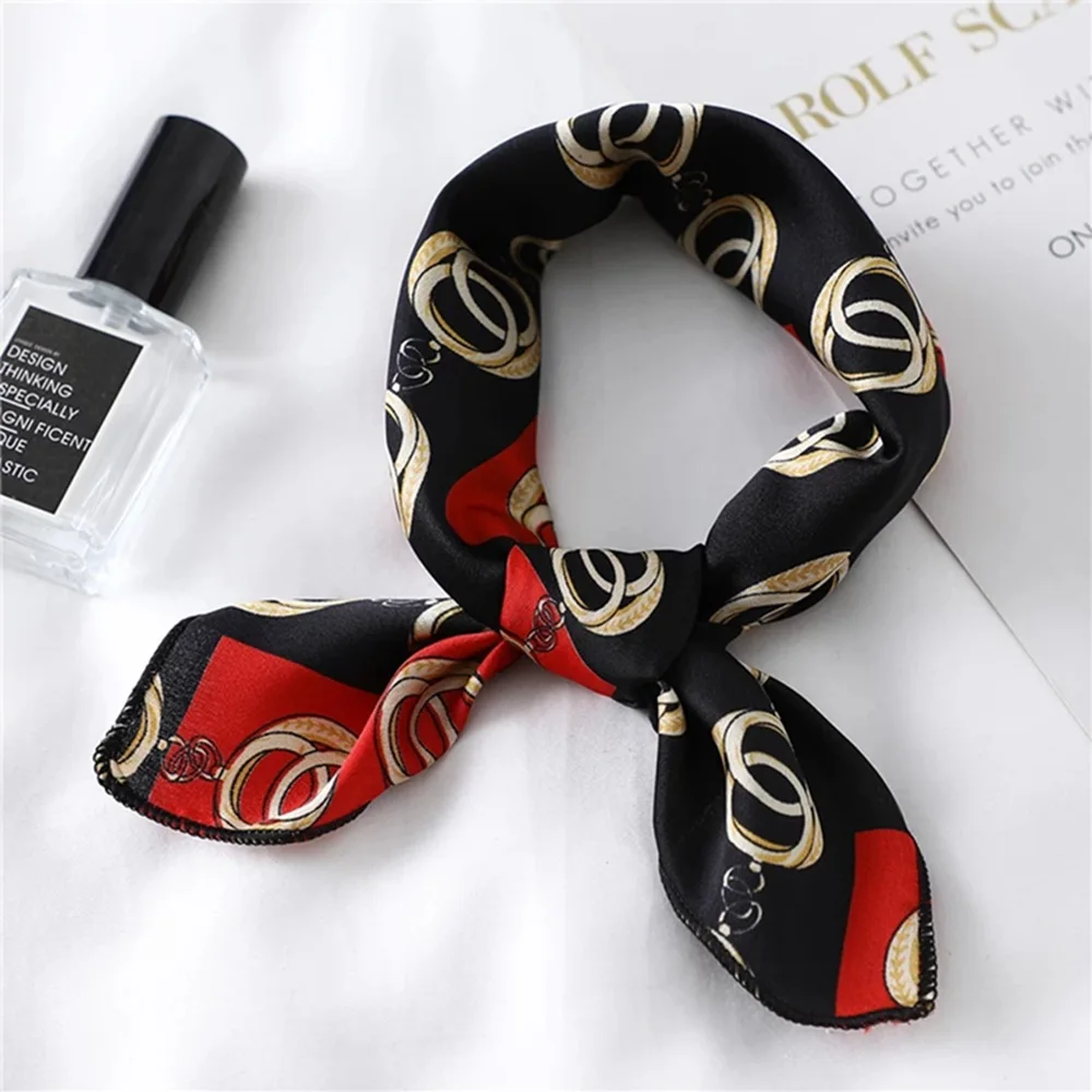 1Pcs Square Silk Scarf Women Print Small Scarf Office Lady Hair Band Foulard Hand Kerchief Female Bandana Shawl Hair Accessories