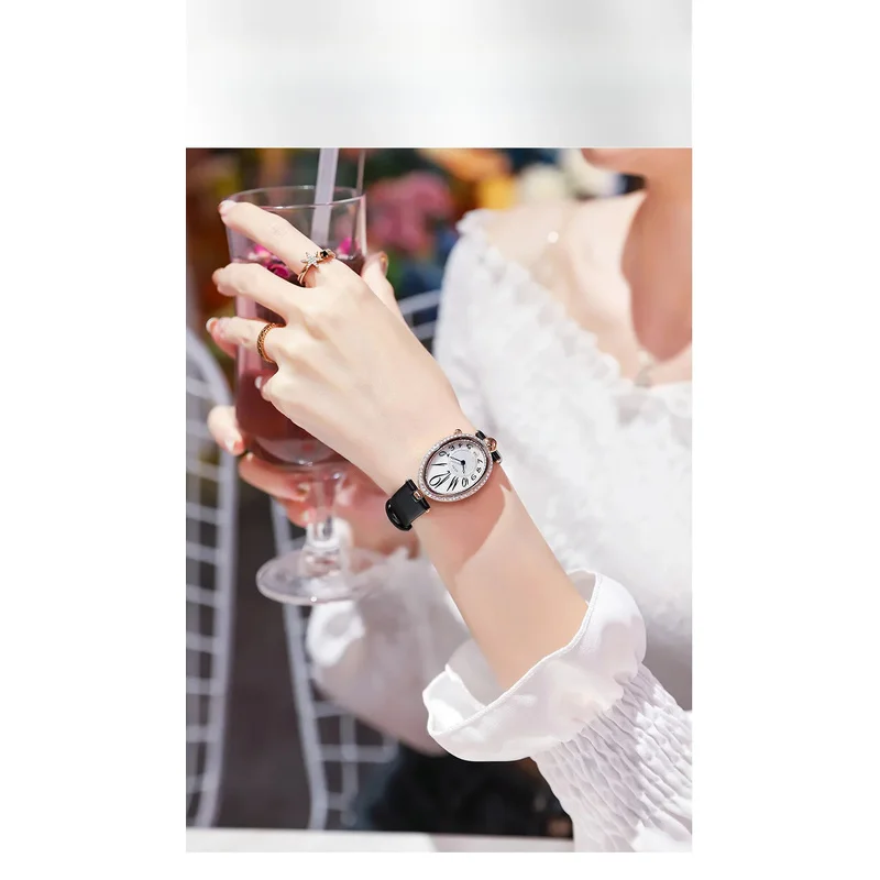 Fashion Top Luxury Brand Oval Dial Women Watch Elegant Rhinestone Bracelet Wristwatch Ladies Diamond‑Decorated Female Wrist Cloc