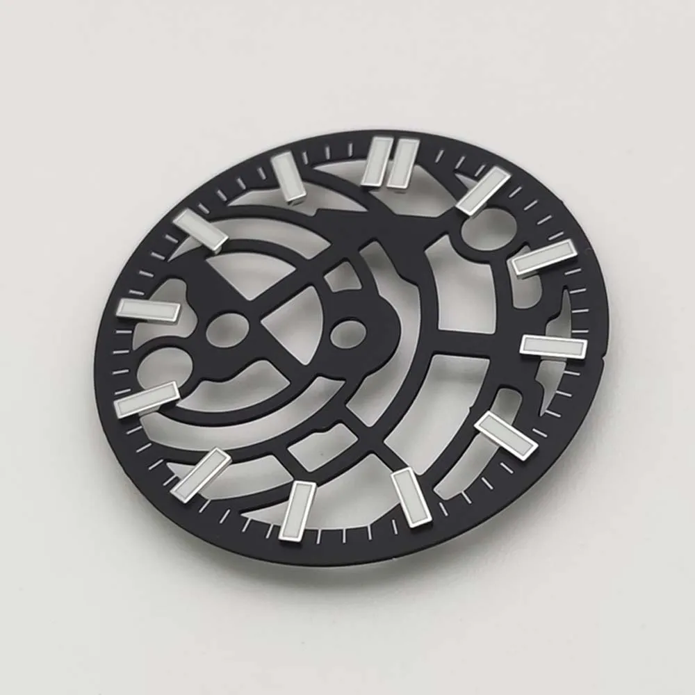 قرص عصري مخرم مقاس 28.5 مم، مناسب لأقراص حركة NH70، وإضاءة زرقاء، وإكسسوارات تعديل ساعة الرجال