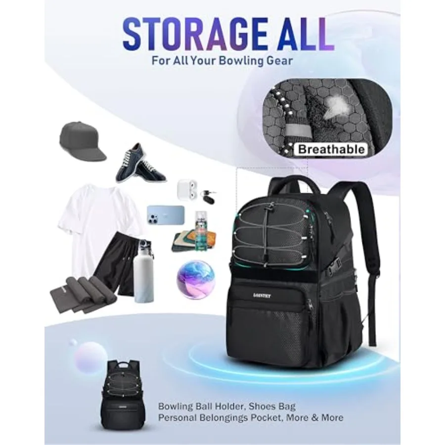 Bowling Ball Bag, Single Bowling Backpack with Shoe Totes Bag Up to Size 16, Padded Ball Holder Bag, Accessories Gifts for Love view 2