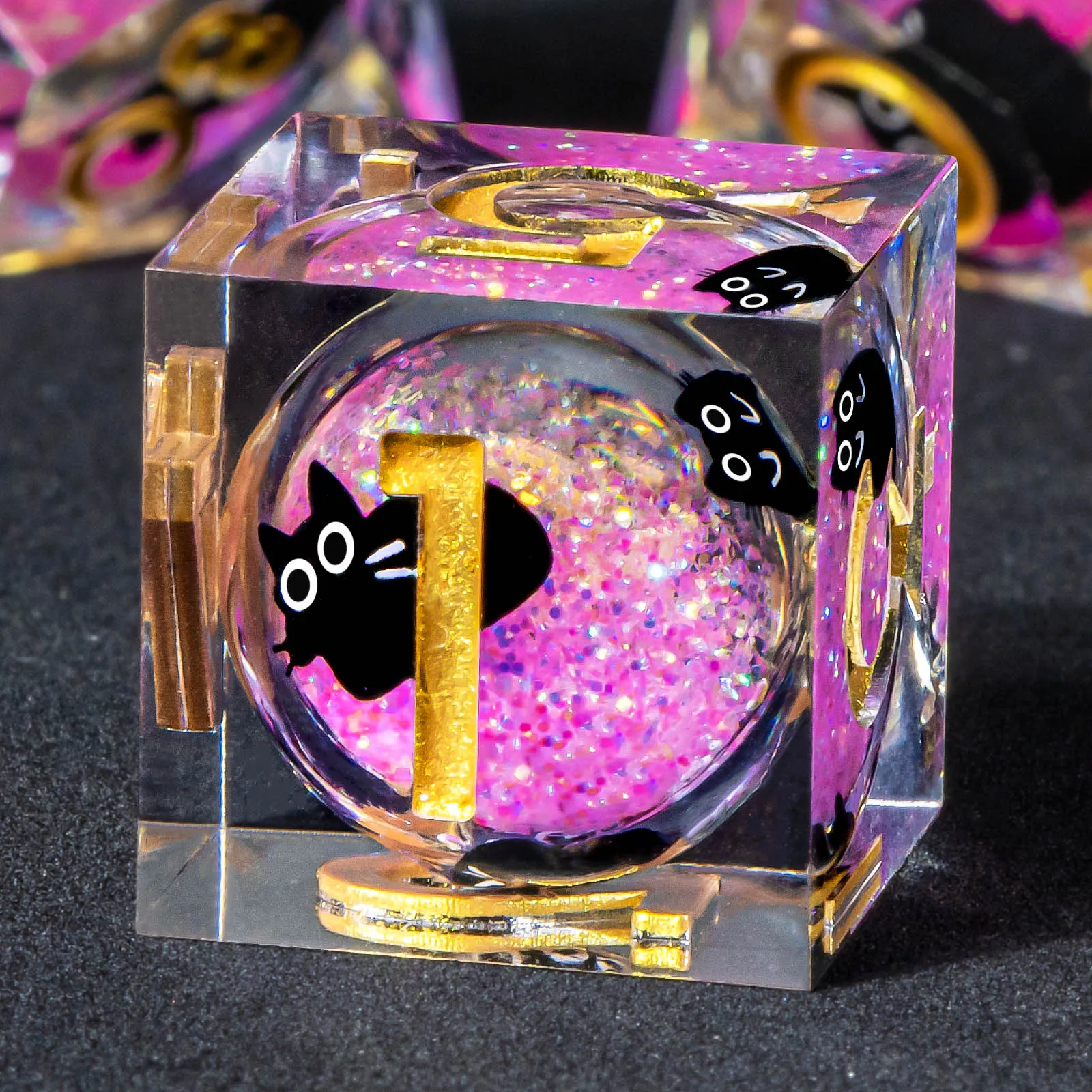 DND 레진 주사위 세트, 롤플레잉 던전 앤 드래곤용 수제 고양이 액체 주사위