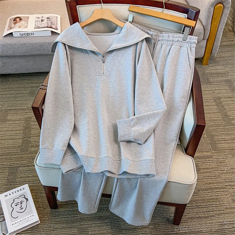 

Женский свитер больших размеров 155 кг, весна-осень 170, длинные брюки, повседневный комплект, серый, черный, 4XL, 5XL, 6XL, 7XL, 8XL, 9XL