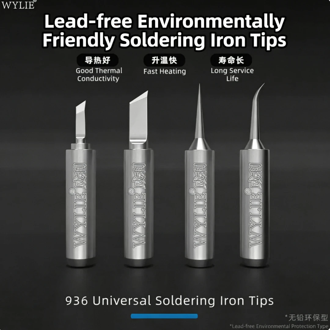 WYLIE 936 Lead-Free Tip Phone Board Repair Tool Fast Heating Easy Tinning Large Small Straight Bent Tips for Electronics