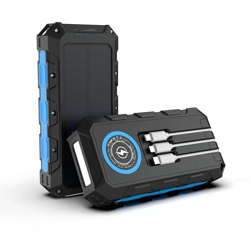 56800mah Solar charger wireless pd fast charging Portable Solar Charging Waterproof Power Bank with 3 built-in cables