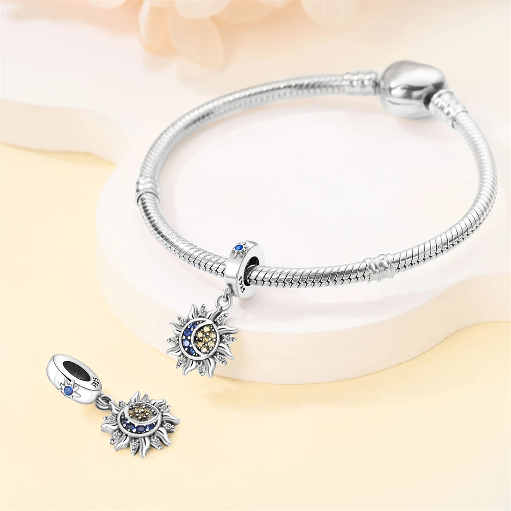 Silver Colour Star and Moon Pendant Fit Pandora Charms Silver Colour Original Bracelet for Jewelry Making