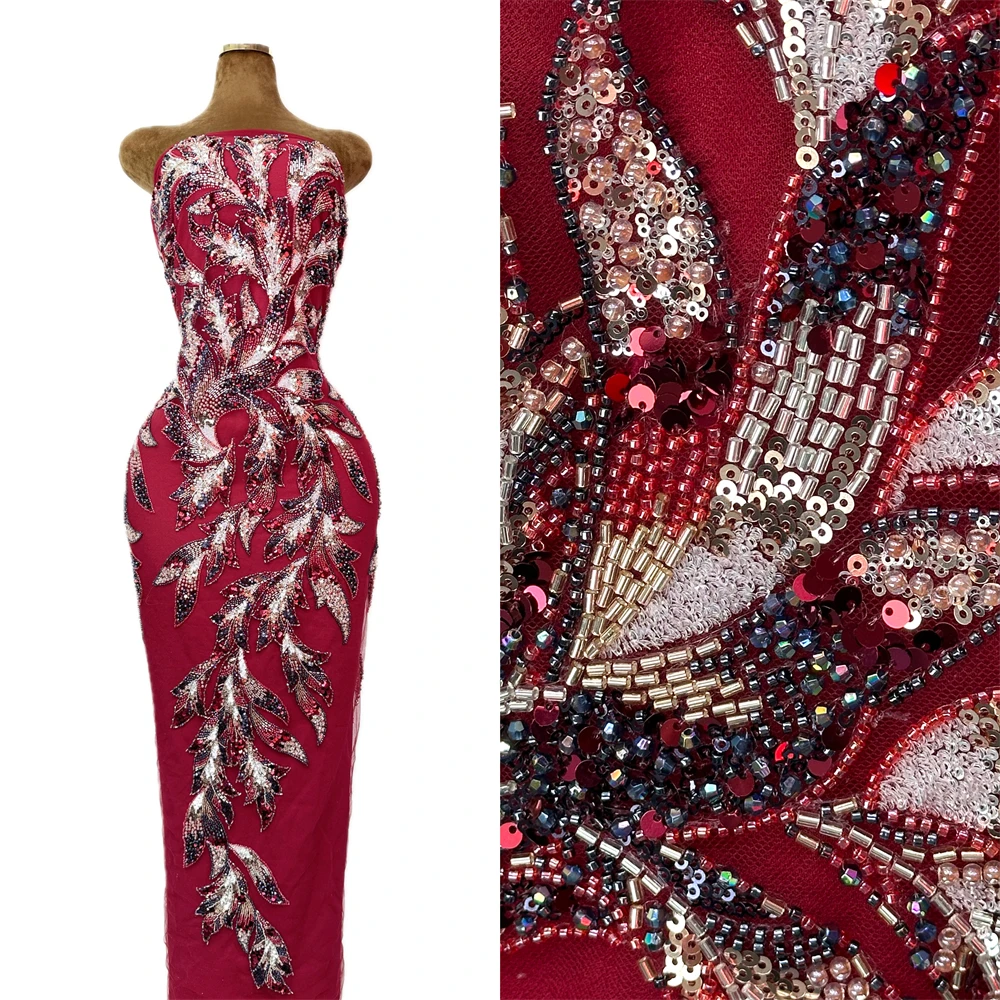 African High-Quality French Heavy 2 Yards Beaded Tulle Lace Fabric with Sequins And Pearls for Bridal Dress Nigeria Style 2026