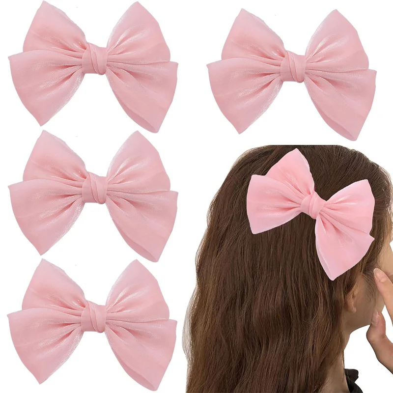 2pcs Pink Chiffon Hair Bow Clip For Girls Handmade Hairpins Barrettes Baby Delicate Hairgrips Headwear Hair Accessories