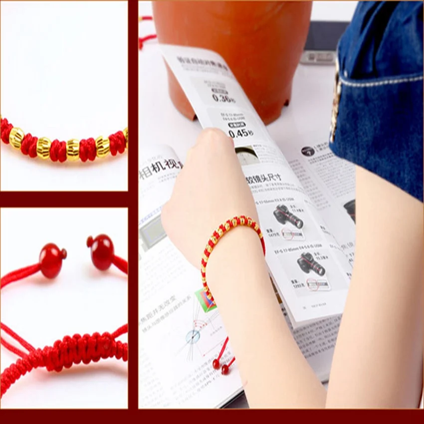 

18k Jin Zhu Bracelet Children Unique Office Wear Contemporary Beaded Elegant Eco-Friendly Teens Formal Wrap Everyday Fabric